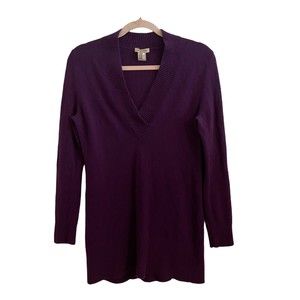Vertical Design Womens Medium Sweater 100% Cashmere V Neck Long Line Purple Plum